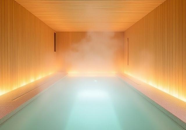 The large indoor public bath (Daiyokujo) made from fragrant hinoki cypress wood.